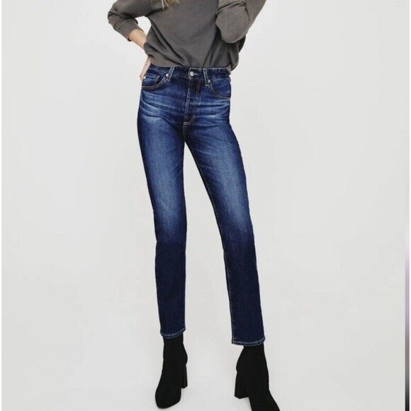 Ag Adriano Goldschmied 32R Alexxis High Rise Vintage Slim Jeans Button Fly Blue - Picture 1 of 12